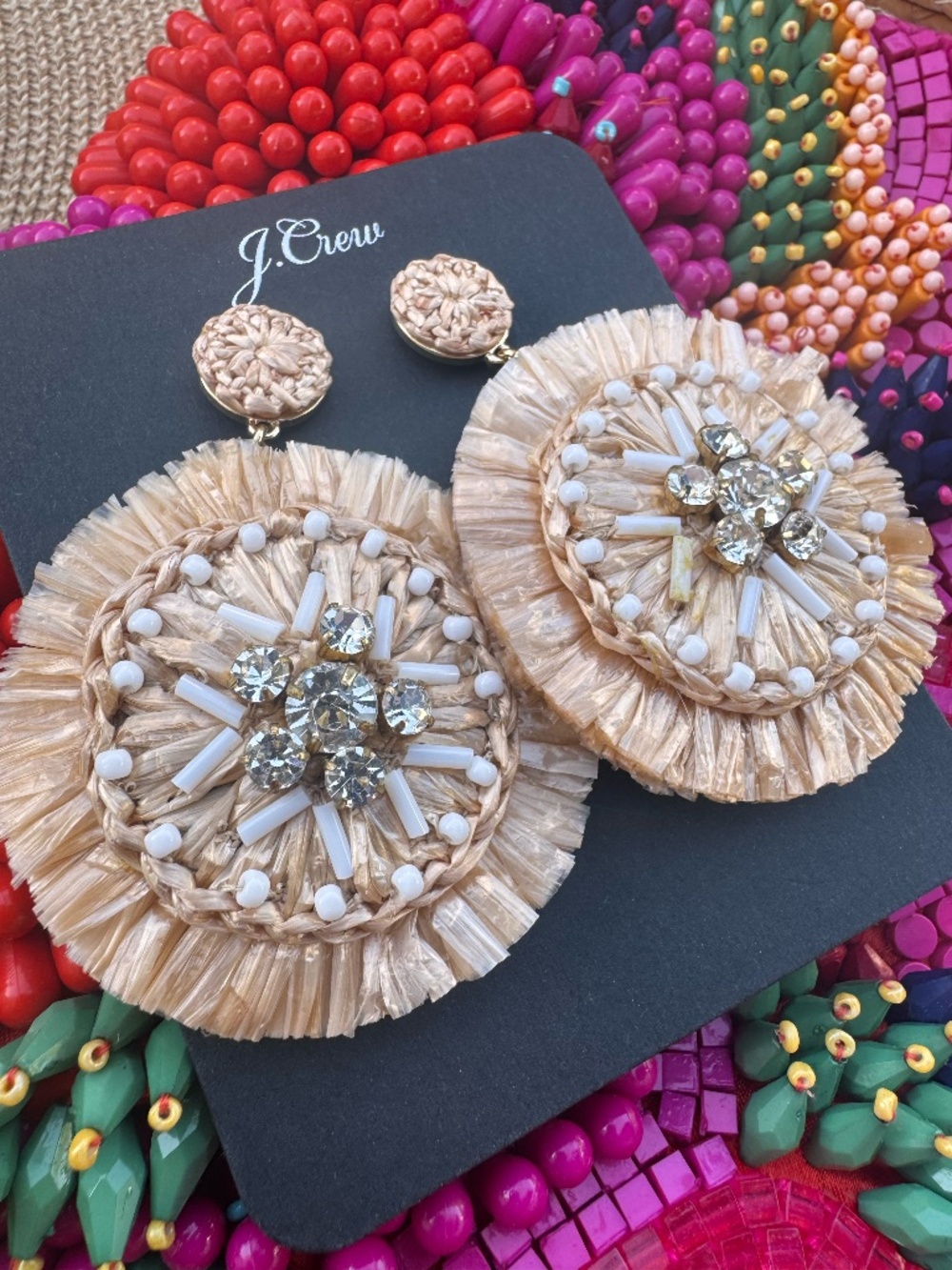 J.Crew Raffia Crystal Statement Earrings NWT Coastal Resort AQ987